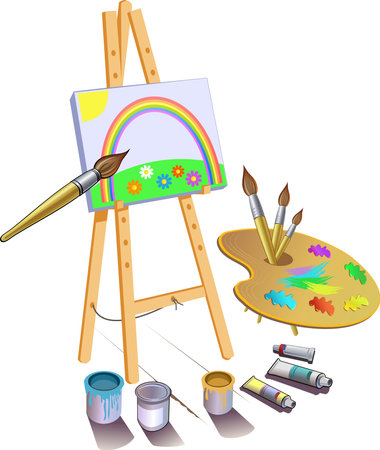 Wooden art palette with paintsのイラスト素材