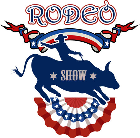 Man riding bucking bronco in rodeo wild westのイラスト素材
