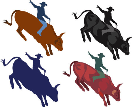 Man riding bucking bronco in rodeo wild westのイラスト素材