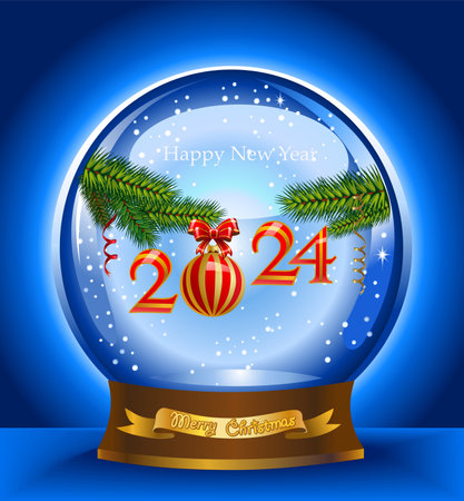 Christmas snow globe. Merry Christmas and Happy New Year 2024. Glass ballsのイラスト素材