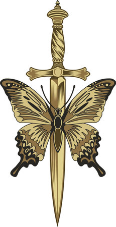 butterfly and dagger tattoo designのイラスト素材