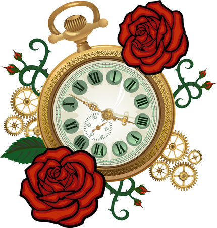 The clock and rose tattooのイラスト素材