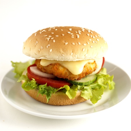 Big hamburger on white backgroundの写真素材