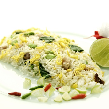 Thai shrimp fried rice old fashioned style thai food isolatedの写真素材