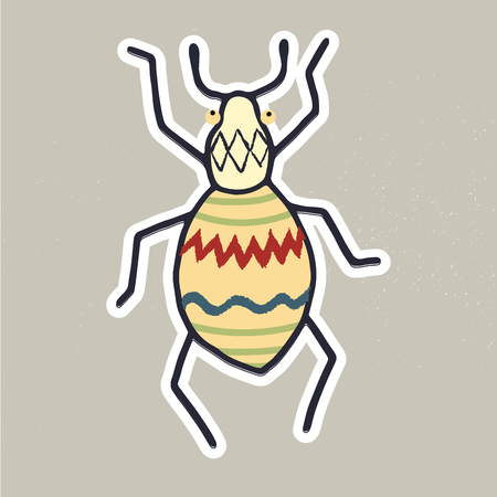 Cute hand drawn vector bug sticker for souvenirs or scrapbooking projectsのイラスト素材