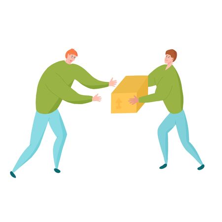 Two delivery men with box unloading shipment in uniformのイラスト素材