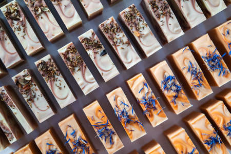 Colorful bars of natural handmade soapの写真素材