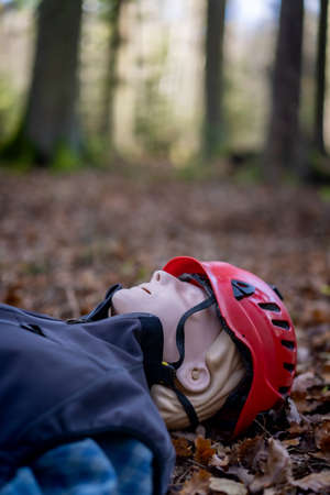 Single resuscitation dummy in the forestの写真素材