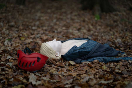 Single resuscitation dummy in the forestの写真素材