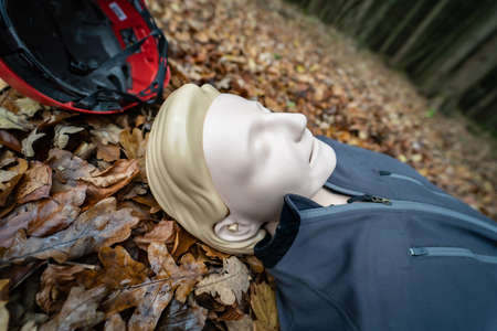 Single resuscitation dummy in the forest