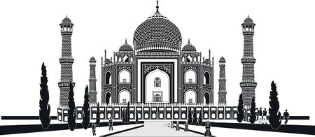 The Taj Mahal is a white marble mausoleum located in Agra, Uttar Pradesh, India. It was built by Mughal emperor Shah Jahan in memory of his third wife, Mumtaz Mahal.のイラスト素材