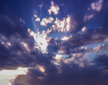 Panoramic cloudy sky at sunset.