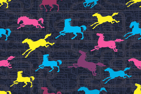 Seamless textured fabric with a horse pattern. seamless texture. Illustration.の写真素材