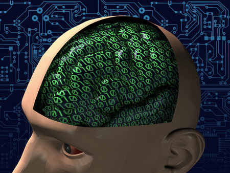 Head part, intelligent head, robot, digitized human brain. The concept of multiple knowledge. 3d...