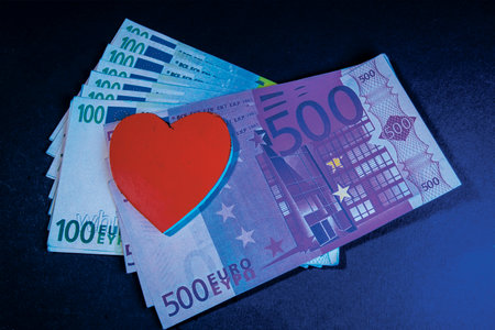 A symbol of love by calculation. A model of the human heart on the surface of the euro currency.の写真素材