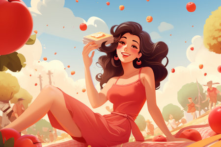 Nina s mom enjoys a joyful family picnic in nature, embracing moments of happiness outdoorsの素材