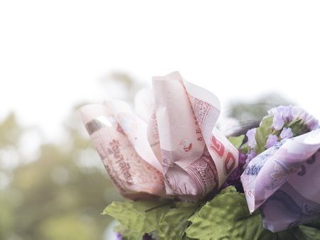 money flower origami made from thai cash の写真素材