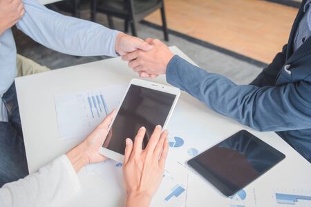 close shut business team meeting data sheet  and smartphone for success jobの写真素材