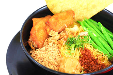 Close up Thai dry noodles with chicken