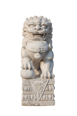 Chinese style lion statue isolated on white backgroundの写真素材