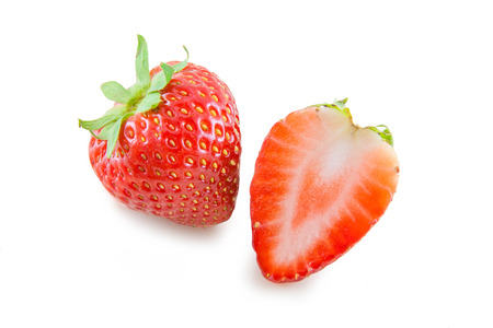 Two fresh ripe red strawberries, isolated on white with soft shadow の写真素材