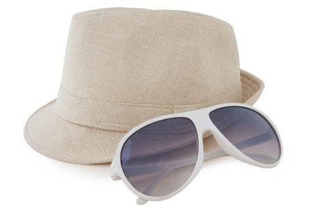 Hat , sunglasses isolated on white backgroundの写真素材