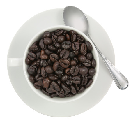 Coffee beans in the cup  isolated on white background,  file includes a excellent clipping pathの写真素材