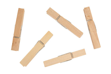 wooden clothes pin isolated on white background,  file includes a excellent clipping pathの写真素材
