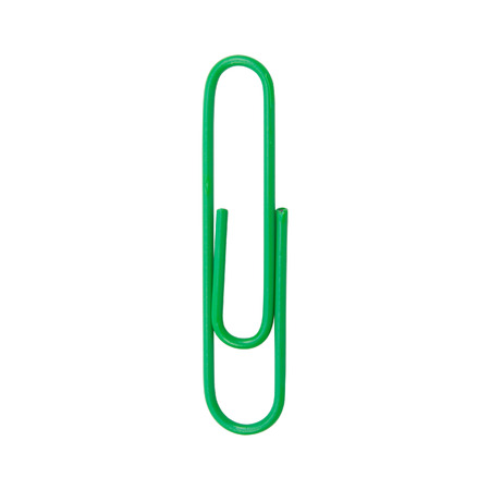Green Paper Clip isolated on white background,  file includes a excellent clipping pathの写真素材