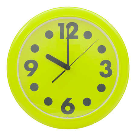 Green wall clock isolated on white background,  file includes a excellent clipping path
