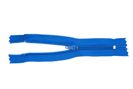 blue zipper isolated over whiteの写真素材