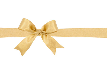 Gold satin gift bow ribbon, file includes a excellent clipping pathの写真素材