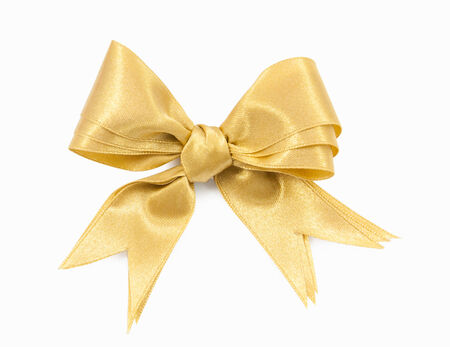 Gold ribbon double bow on white background preparation for gift wrappingの写真素材