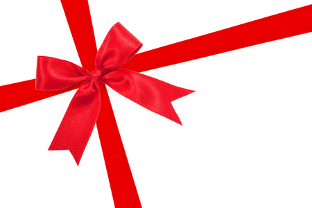 red ribbon bow on white background preparation for gift wrappingの写真素材