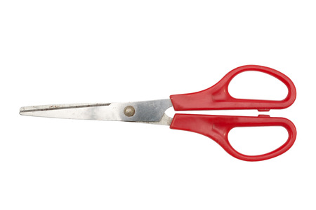 Red scissors isolated on white background, file includes a excellent clipping pathの写真素材