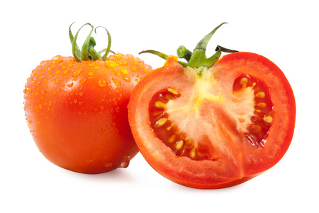 tomato half slice isolated on white backgroundの写真素材