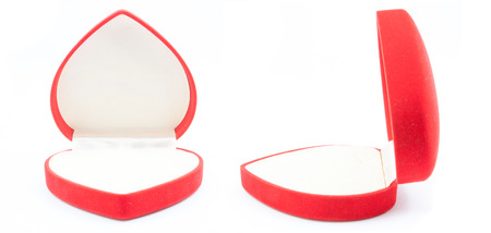 red jewelry box isolated on whiteの写真素材