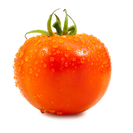 tomato with drops on white backgroundの写真素材