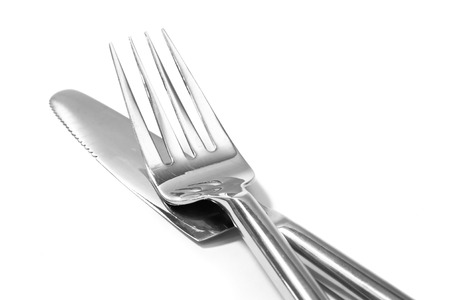 knife and fork isolated on white backgroundの写真素材