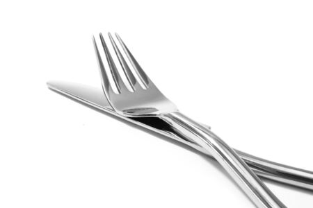 knife and fork isolated on white backgroundの写真素材
