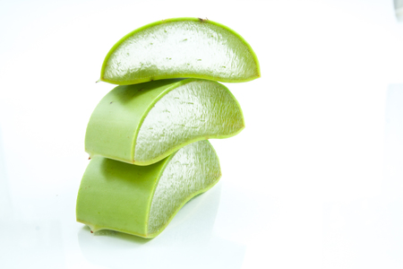 aloe vera fresh leaf isolated over whiteの写真素材
