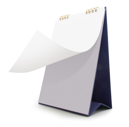 Open desk calendar isolated on white backgroundの写真素材