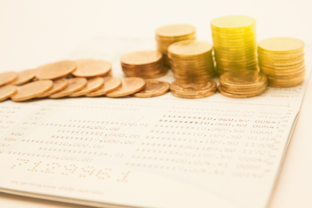 rows of coins for finance and banking conceptの写真素材