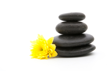 spa stones and beautiful plumeria on white backgroundの写真素材