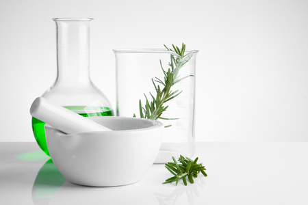 herbal medicine natural organic and scientific glassware, Research and development concept.の写真素材