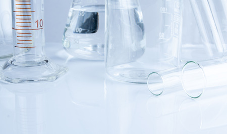 Group of laboratory glassware on table, Symbolic of science research.の写真素材
