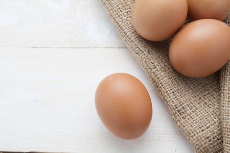 egg on sack backgroundの写真素材