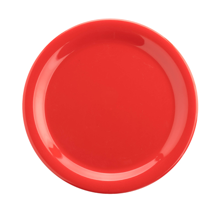 empty red plate isolated on a white backgroundの写真素材