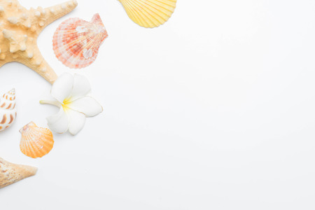 summer beach accessories on white background