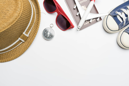 travel trip accessories  items travel concept on white background